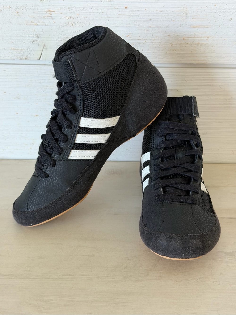 Adidas HVC 2 MMA Wrestling Boxing Shoes Youth Size 2.5 Black White AQ3327 NEW
